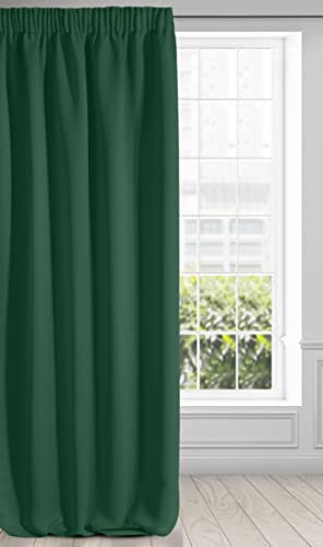 Eurofirany Logan Vorhang Blickdicht, Blackout, Satin Verdunkelungsvorhang mit Kräuselband-1 STK. Elegant, Glatt, Einfarbig, Wohnzimmer, Schlafzimmer, Dunkelgrün, 135x270 cm