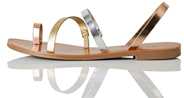 FIND Flat Gladiator - Sandali alla schiava Donna, Multicolore (Metallic Multi), 37 EU