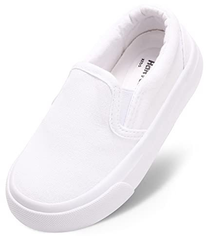 Unisex Kids Canvas Shoes Toddlers Sneakers Breathable Slip-on Trainers Pumps Plimsoles for Boy and Girls White1 UK5