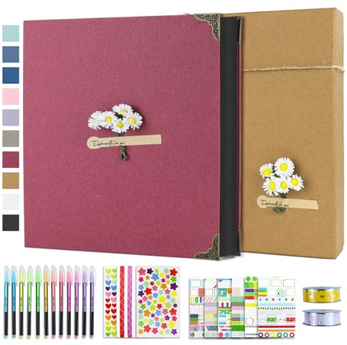 Vienrose Album de Fotos Scrapbook con Espiral, 60 Páginas Negra, 30x30 cm | Pegar y Escribir DIY Scrapbooking Álbum de Recortes, 10x15 Foto para Familia Bebé, Aniversario Bodas, Vacaciones
