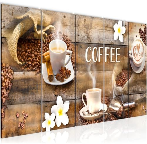 Runa Art bild kaffekopp kök väggbilder på fleece duk 5 delar väggdekoration matsal köksbilder 027156a