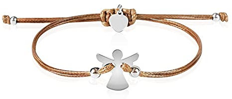 DPT Schutzengel Armband Damen, Schutzengel GlüCksbringer Armkettchen Frauen, Engel ArmbäNdchen FüR Frauen & MäDchen, Schutzengel Armband MäDchen, 26cm Einstellbare (Silber-Braun)