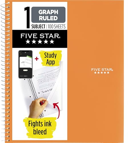 Five Star Spiral Notebook + Study App, 1 Subject, Graph Ruled Paper, 8-1/2 x 11, 100 Sheets, Fights Ink Bleed, Water Resistant Cover, Sedona Orange (620000CD1)