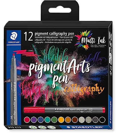 STAEDTLER 375 C12 Pigment Arts Calligraphy Pen - Assorted Colours (Pack of 12)