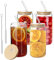 RHtvrll 4Pcs Trinkgläser mit Deckel und Strohhalmen, Bubble Tea Becher Eiskaffee Gläser 500ml/16Oz Bear Can Cocktailgläser Glas, Eiskaffeebecher für Milchshakes, Säfte, Smoothies (halbversiegelt)