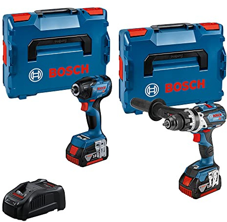 Bosch Professional 18V System Combo Kit: Schlagbohrschrauber GSB 18V-110 C + Drehschlagschrauber GDR 18V-210 C (inkl. 2x 5.0Ah Akku, Ladegerät GAL 1880 CV, L-BOXX)