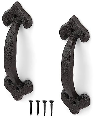 KLEHOPE Poignée de Porte en Fonte Ancienne, 2 Pièces Poignée Porte Coulissante, Poignée de Porte Rétro, Gamme Complète d'Accessoires, pour Portes de Hangar, Garages, Placards
