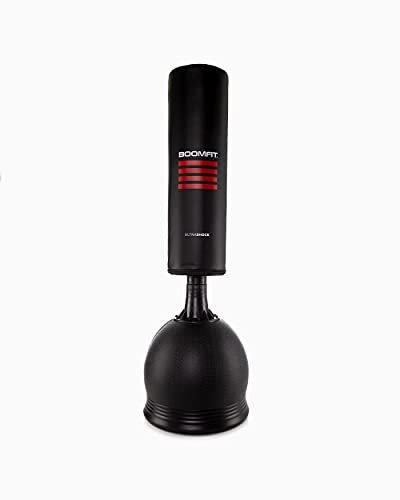 BOOMFIT - Saco de Boxeo autoportante | Negro | Altura Total 150 cm | Zona de golpeo 100x30 cm | Base Ancha 51x43 cm para máxima Estabilidad | Entrena Boxeo Kickboxing MMA en casa | Montaje rápido