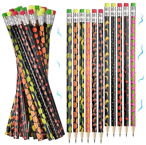 Vicloon Matite Profumate, 32pcs Matite per Bambini con Gomma, Profumate HB di Grafite in Legno con Elementi per Esami, Scuola, Ufficio, Disegno e Schizzi (Frutta Nero)