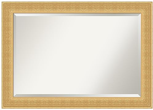 Amanti Art Gold Wall Mirror 30x42 Trellis Gold Rectangle Bathroom Mirror for Wall Decor Living Room, Large Traditional Wood Frame, Hangs Horizonally and Vertically, Bathroom Decor, Beveled Edge