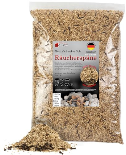 Moritz Copeaux de fumage à froid de poisson, viande, saucisse, fromage, légumes, 5 kg avec clou de girofle, 0,75-2 mm d'épaisseur, farine de fumage