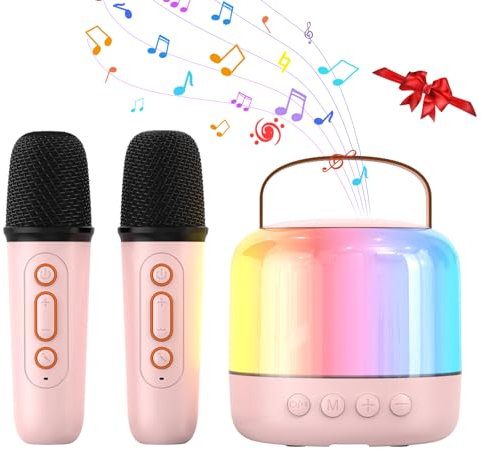 Qwyzor Karaoke Mikrofon Kinder mit 2 Mikrofonen,Mini Karaoke Maschine Kinder mit LED Bunte Stimmungslicht & 5 Sprachwechsler Effekte (Farbe)