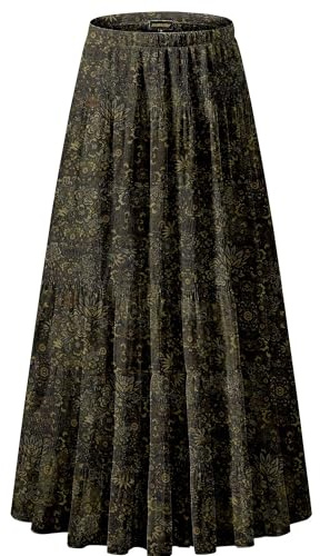 NASHALYLY Women's Chiffon Elastic High Waist Pleated A-Line Flared Maxi Skirts(Boho Floral,L)