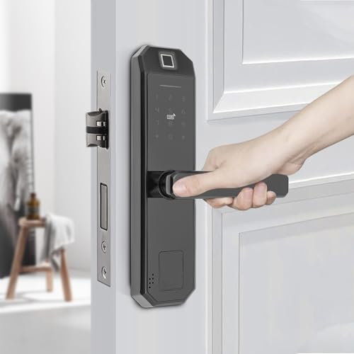 WOLEGM Empreinte digitale électronique, serrure de porte Smartes avec poignée libre et plusieurs méthodes de déverrouillage pour une épaisseur de portes en bois de 35 à 50 mm, portes intérieures