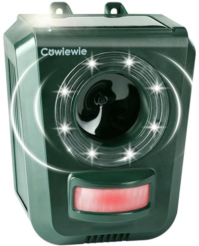 Cowiewie Repellente per gatti ad ultrasuoni per giardino, ricarica solare e USB, deterrente per gatti con ultrasuoni e flash LED - verde, 1 pezzo
