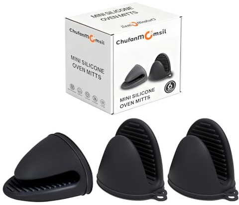 ChufanMomsil Silicone Oven Mitts Heat Resistant Hot Pot Holders Set for Kitchens - Mini Oven Mittens Silicone Rubber Gloves Small Pot Pinch Grip for Cooking & Baking, 6 Pack Black