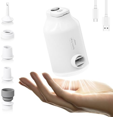 Pompa ad Aria Elettrica con Batteria per Materasso Letto Gonfiabile, Sacchi Sottovuoto, 5 Ugelli & Luce da Campeggio, Gonfiaggio e Sgonfiaggio Rapidi, Pompa Viaggio per Anelli da Nuoto, Galleggianti