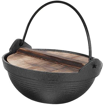 HOLIDYOYO Olla Pequeña De Hierro Fundido Con Tapa De Madera Para Cocina Japonesa Antiadherente Portátil y Resistente Para Cocina Al Aire y Uso Individual