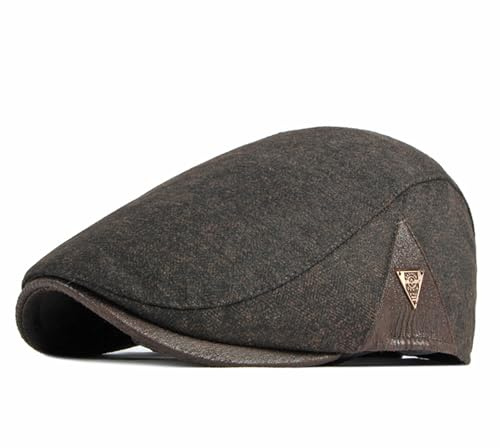 meioro Mens Cotton Newsboy Hat Tweed Flat Cap Adjustable Beret Hat Triangle Splicing Classic Design Newsboy Cap Paperboy Hats Gatsby Cabbie Ivy Caps Driving Fishing Golf Dress Hats for Men (Coffee)