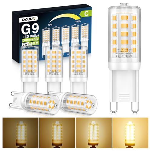 3W G9 Led Bulbs Dimmable, Energy Class C, 34 LEDs 480LM G9 Bulbs Warm White | Equivalent to 50W Halogen, CRI>80, 2700K AC 220-240V No Flicker Energy Saving G9 Light Bulbs for Home Lighting Decor 5 Pack