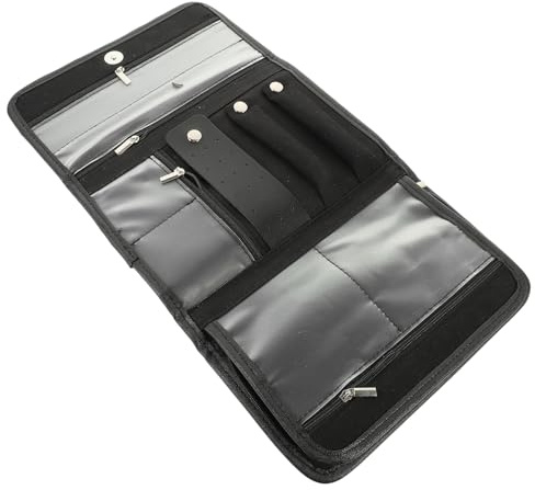 Veemoon Bolsa Enrollable para Joyas Negra Organizador Plegable Portátil de Viaje para Pendientes Anillos Collares y Pulseras Estuche Compacto Multifuncional para Almacenamiento Seguro