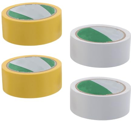 GANAZONO Nastro per Campi Sportivi 4 Pezzi 4 CM Giallo e Bianco Nastro Adesivo per Marcatura Temporanea di Campi da Pickleball Tennis e Palestre Resistente Esterno per Delimitazione e