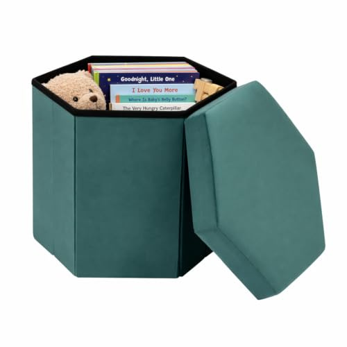 Bonlife Folding Storage Ottoman Hexagonal, Footrest with Toy Ches Box, 43cm