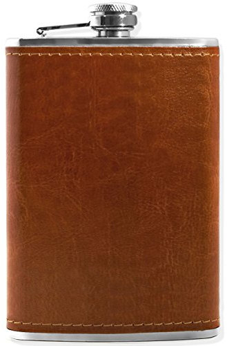 OUTDOOR SAXX Fiaschetta in acciaio inox, design in pelle marrone, 240 ml, imbuto incluso, in confezione regalo