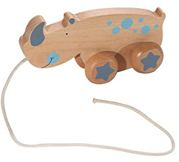 Kindsgut Holz-Ziehtier, Nachzieh-Tier für Babys und Kleinkinder, Spiel-Spaß aus Holz in dezenten Farben und schlichtem Design, hochwertige Qualität, Nashorn