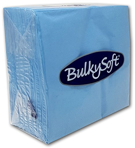 BulkySoft Paper Serviettes 2Ply Solid Colour Soft Napkins for Kitchen, Parties, and Events – Rip Proof Disposable Tableware - 33 × 33 cm – 100% Cellulose Pack of 100 Kitchen Napkins - Light Blue
