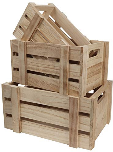 BELLE VOUS 3Stk Aufbewahrungsbox Holz mit Griff – Aufbewahrungsbox Vintage Größe S, M, L - Deko Kisten Vintage, Holzkiste Aufbewahrung – Holz Kiste Naturbelassen als Holzkiste Weinkiste Obstkiste
