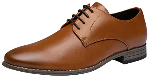 Jousen Men's Oxford Plain Toe Brown Dress Shoes Leather Classic Business Formal Derby Shoes(A5A098 Brown 12)