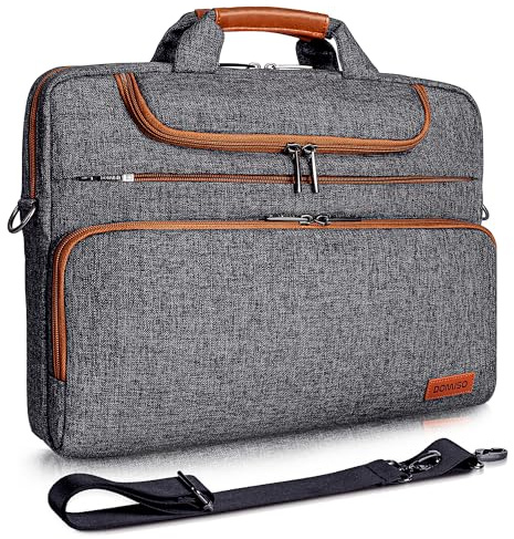 DOMISO Borsa per PC da 15-15,6 Pollici, Messenger Resistente all'Acqua con Tracolla, Compatibile con Lenovo IdeaPad ThinkPad/HP Pavilion 15 ENVY 15 / Dell XPS 15 / Macbook/Asus, Grigio Scuro