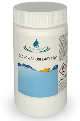 acquaverde | Cloro 4 Azioni Easy in Pastiglie da 20 Grammi Piscina Spa Multifunzione 90% Dicloro Battericida Alghicida Flocculante Schiarente - 1 Kg