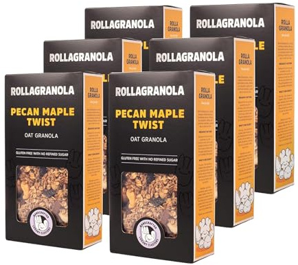 Rollagranola - Pecan Maple Twist Oat Granola - 6 x 400g Pack. 100% Natural, Made With Gluten Free Oats. Suitable For A Vegan Diet With No Added Sugar. Handcrafted In The UK - 400g Pack of 6