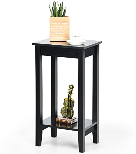 LIFEZEAL Beistelltisch 74cm Hoch, Telefontisch Sofatisch mit Ablage, Ablagetisch aus Massivholz, Holztisch Blumenhocker für Wohnzimmer, Schlafzimmer, Flur, 39,5 x 29,5 x 74 cm, Vintage (Schwarz)