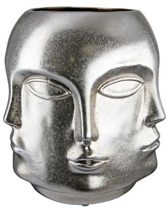 GILDE Vase Blumenvase aus Keramik - Gesichtsvase wasserdicht Europäische Herstellung - Farbe: antik Silber Höhe 23 cm