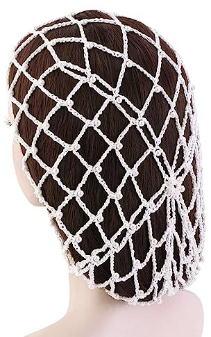 CHUYIX Snoods - Rete per capelli da donna, 1 retina per capelli con perle, per capelli, per dormire, uncinetto, rete per capelli, per donne e ragazze