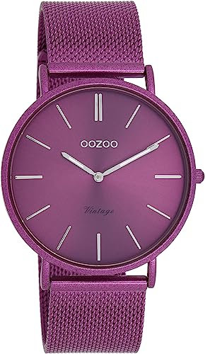 Oozoo Vintage Damen Uhr Lila - Armbanduhr Damen mit 20mm Lederarmband - Analog Damenuhr in rund C20332