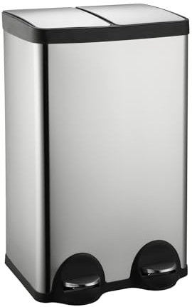 JM ·YIPENG Kitchen Recycling Bins,2 x 30L Double Rubbish Bin with Lids and Plastic Inner Buckets,Stainless Steel Dual Bins for Kitchen Recycling and Waste