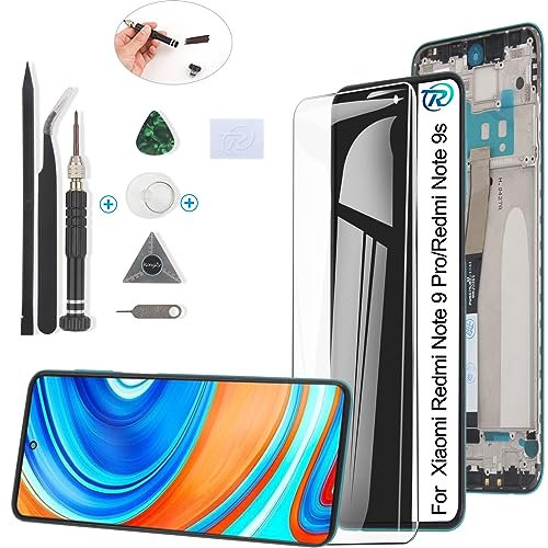 RongZy para Xiaomi Redmi Note 9S/Note 9 Pro Reemplazo de Pantalla Táctil LCD + Compatible con Redmi Note 9S/Note 9 Pro el Kit de Herramientas de la Pantalla de Montaje del Teléfono(Verde con Marco)