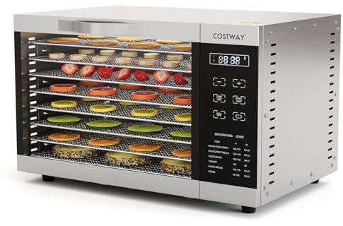 COSTWAY Dörrgerät mit 8 Gittertabletts, 620W Dörrautomat 30–70°C Temperaturregelung & 24H Timer, Überhitzungs- & Überlastungsschutz, Lebensmitteltrockner für Obst, Fleisch, Gemüse
