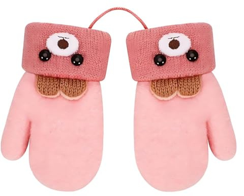 ZXUPOI Guantes mágicos de Punto para bebés y niños con Forro Polar para Invierno para niños de 0 a 3 años Rosa pálido