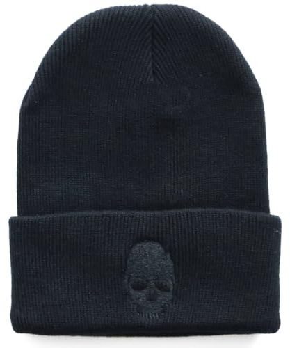 RALSPEC Gorro negro para niños y hombre con logotipo de esqueleto de calavera, cálido invierno, lana, punk, gótico, gótico, Negro, M-L