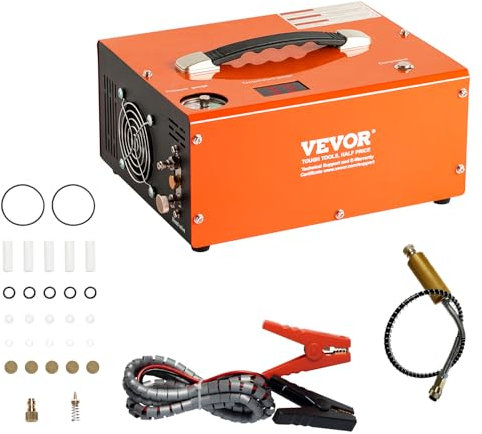 VEVOR Compresor de Aire PCP Portátil de 30 MPa con Convertidor Incorporado Apagado Automático CC 12V/CA 230V Motor de 300W Bomba de Tanque de Paintball sin Aceite para Pistola de Aire, Tanque de Buceo