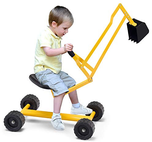 GOPLUS Kinder Sitzbagger, Sandbagger Aufsitzbagger mit 360°drehbarem Sitz & großer Schaufel & Gummigriffe & 4 Rädern, Kinderbagger aus Metall, für Kinder ab 3 Jahren (Gelb)