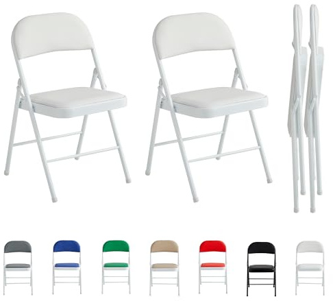 mcc direct Set mit 2 faltbaren Stühlen, Kunstleder-Stühle mit Metallrahmen und gepolstertem Sitz, leicht zu falten und zu verstauen für Zuhause, Büro, Esszimmer und Empfang (Weiß)