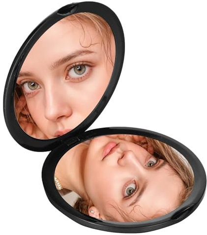 Nogeqi Taschenspiegel Klappbar mit 1x/10x Vergrößerung, Rund Kleiner Taschenspiegel Tragbarer Reise Schminkspiegel Klein Schwarz Mini Spiegel Small Magnifying Mirror für Unterweg Travel Handtaschen