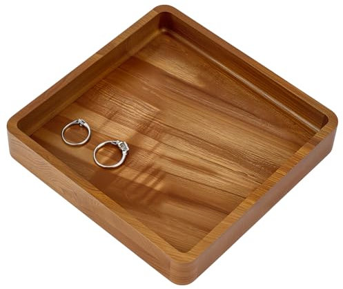 MAYJOYDIY Bandeja cuadrada de madera de acacia, bandeja cuadrada para servir, de madera, para servir, para platos, para la cocina o como regalo para cenas, 15 x 15 cm
