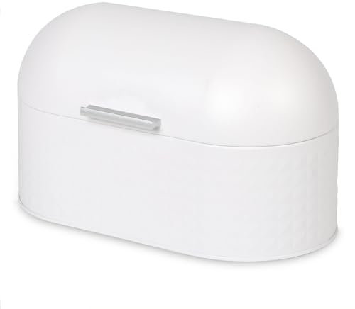 Ribelli Grande contenitore per il pane, cestino per il pane con coperchio, in acciaio inox, per la cucina, per il pane, colore: bianco